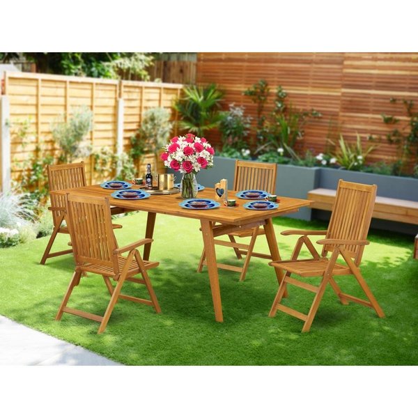 East West Furniture 5 Piece Denison Small Patio Table Set - Natural Oil DECN5C5NA